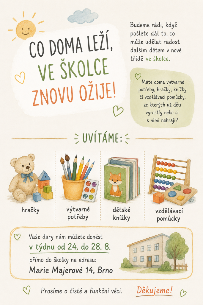 Letáček s&nbsp;prosbou o&nbsp;darování hraček, které už doma nemají využití